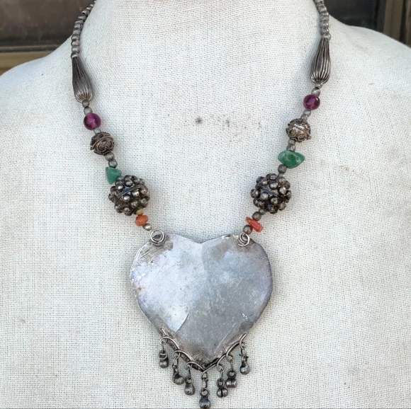 Antique tibetan silver agate necklace - Picture 6 of 13